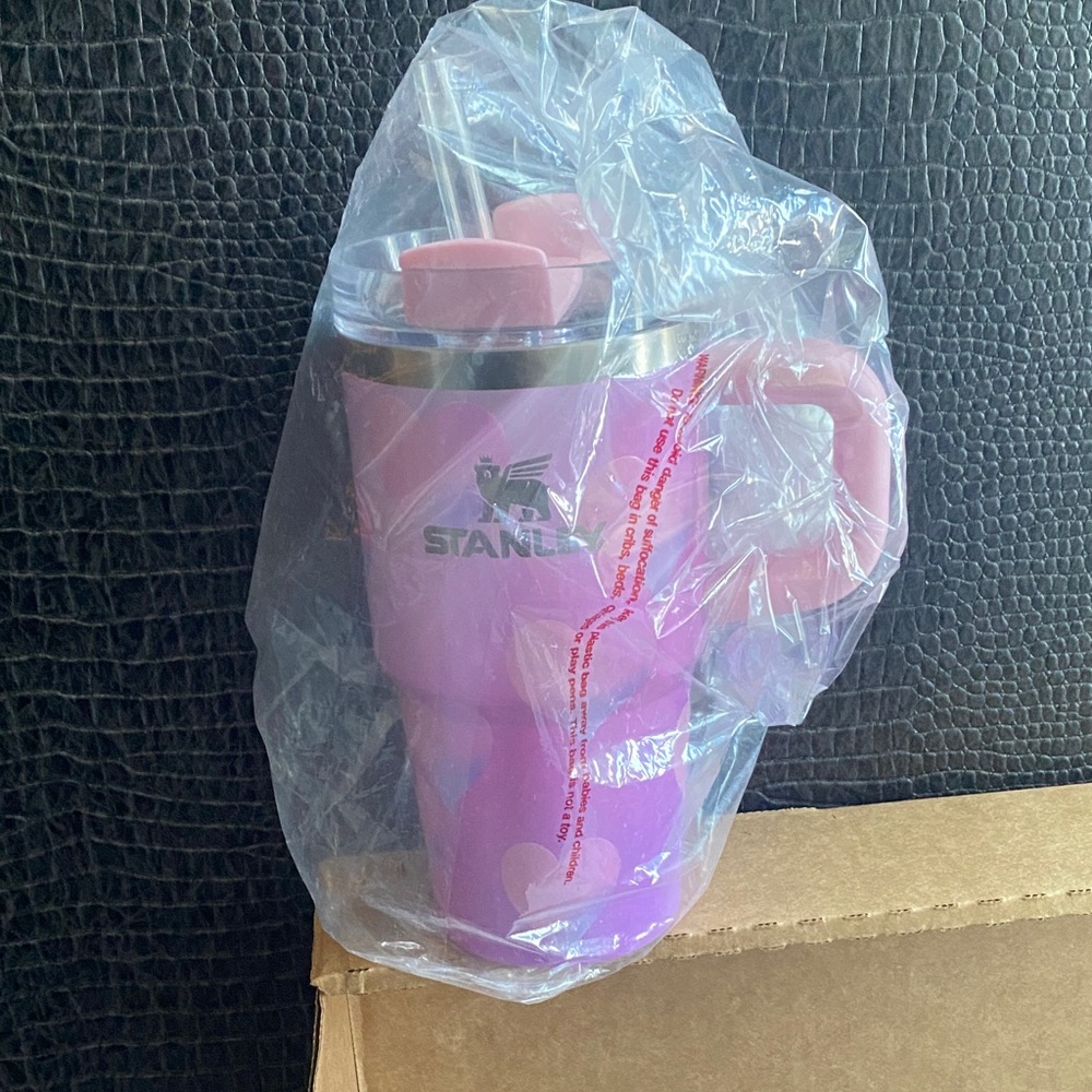 Stanley Pink Purple Ombre Travel Tumbler with Handle and Straw 20 oz
